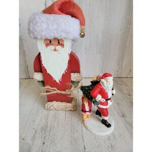 Santa wooden bear tree Xmas figure decor set present‎ bell vintage